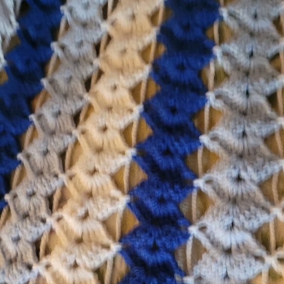 Hand Crochet Blue and White Afghan - Picture 3 of 5